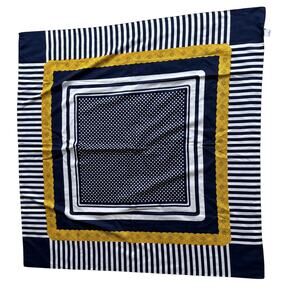 Vintage JG Hook square scarf silky navy gold white made in Italy with FLAWS